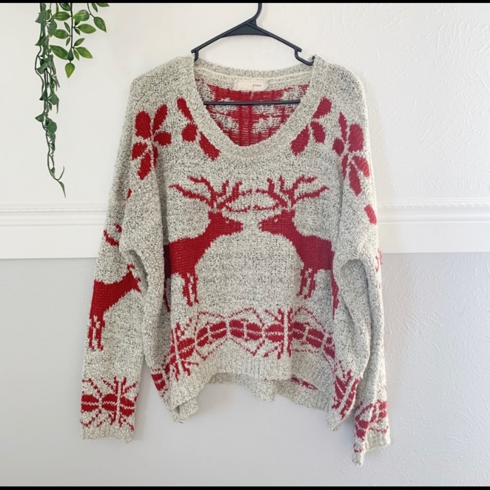 😀A’Reve Reindeer Oversized Knit Sweater